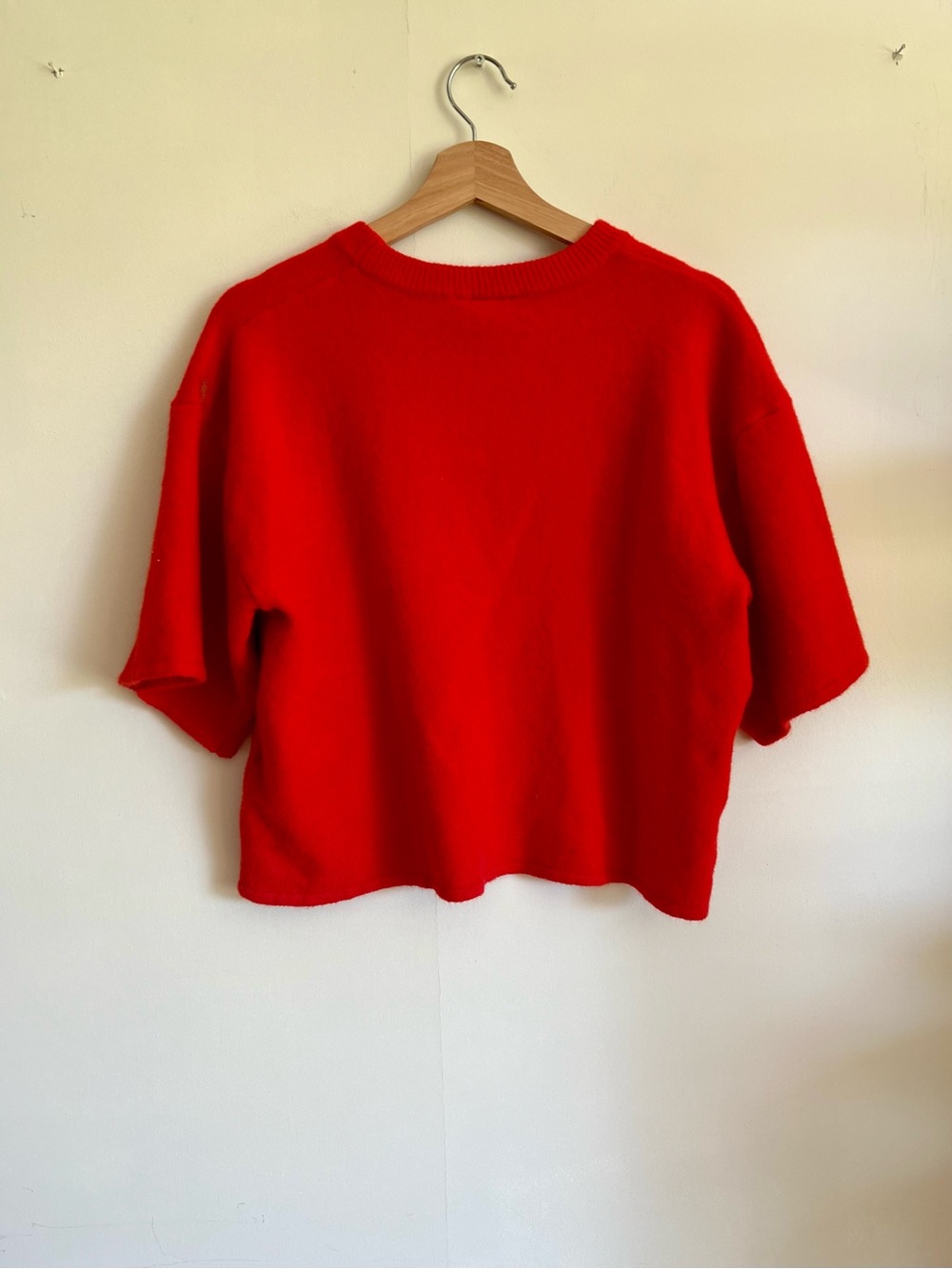 ICHI Red Wool Blend Boxy Short Sleeve Sweater L